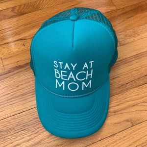 Stay at Beach Mom trucker hat turquoise blue